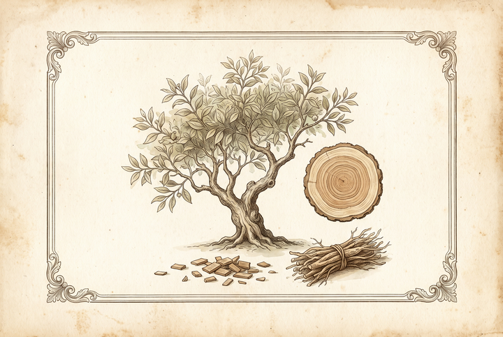 Árbol de sándalo y duramen – grabado
